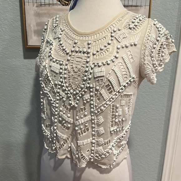 Revolve • Lovers + Friends Off-White Beaded Blouse • Sz S - Picture 4 of 8